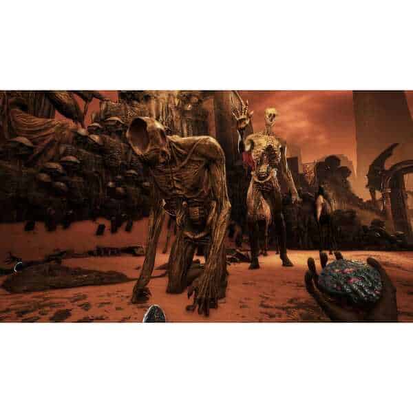 Dark fantasy scene with undead creatures in a desolate landscape.