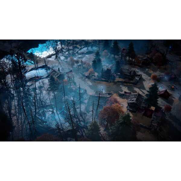 Aerial view of a dark, mystical forest village from Disciples: Domination - Deluxe Edition.
