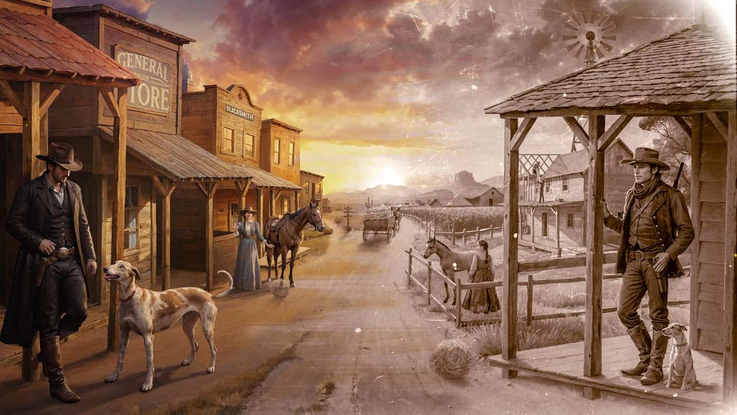 Wild West Legacy Ultimate Edition game scene with cowboys and town setting.