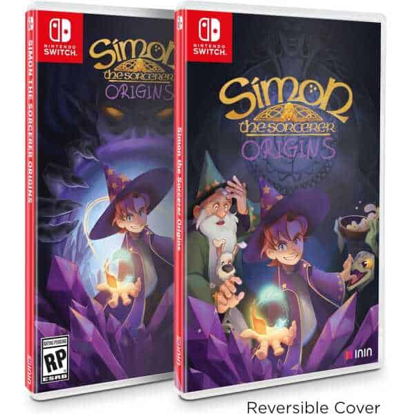 Simon the Sorcerer Origins game cover for Nintendo Switch, featuring the wizard and magical elements.