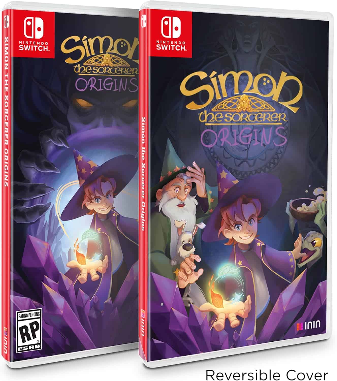 Simon the Sorcerer Origins game cover for Nintendo Switch, featuring the wizard and magical elements.