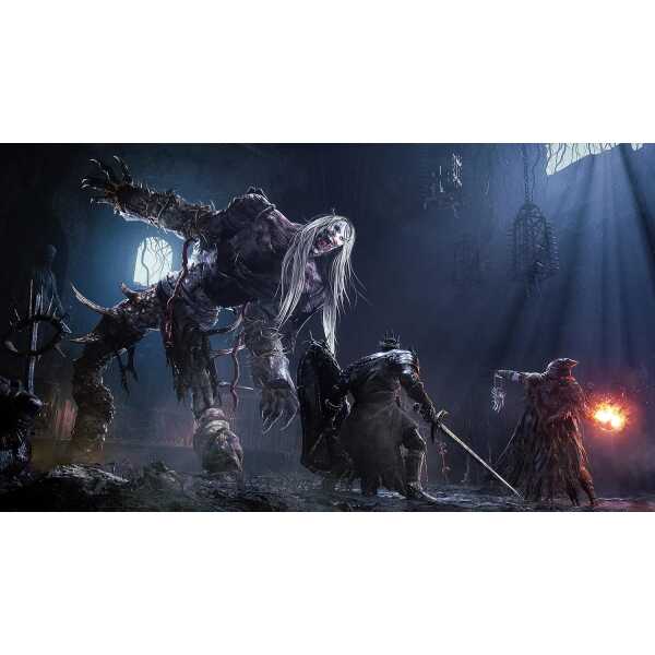 Fantasy monster with long hair and weapon in dark dungeon setting.
