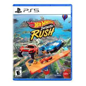 Hot Wheels Infinite Rush PS5 game cover with cars and racing scene.