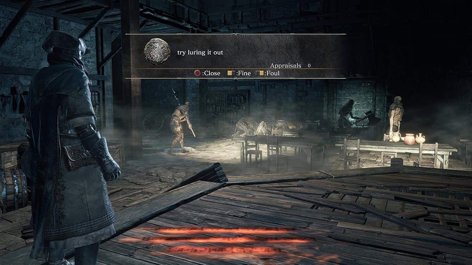 Dark fantasy RPG scene with characters and fiery environment.