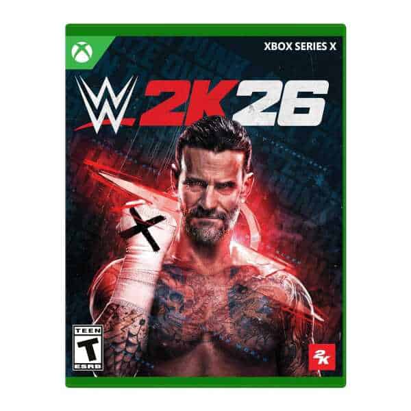 WWE 2K26 video game cover featuring a muscular wrestler with tattoos and a fierce expression.