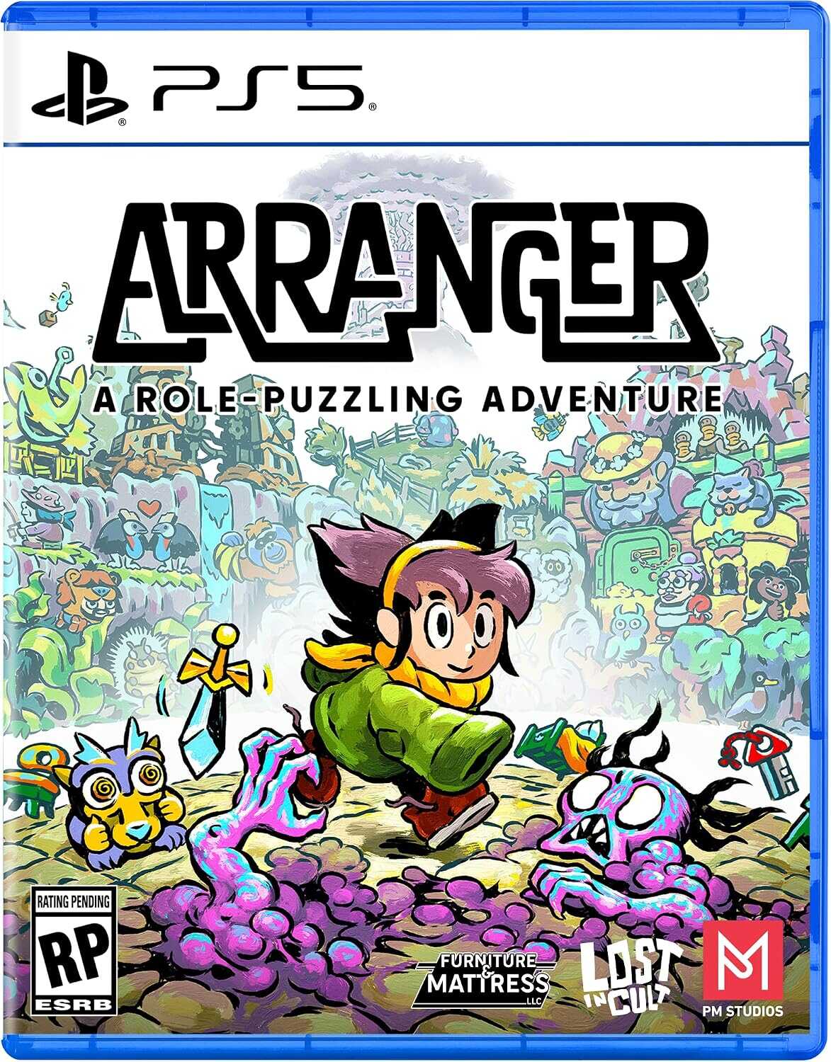 Cover art for Arranger: A Role-Puzzling Adventure on PS5 with colorful characters.