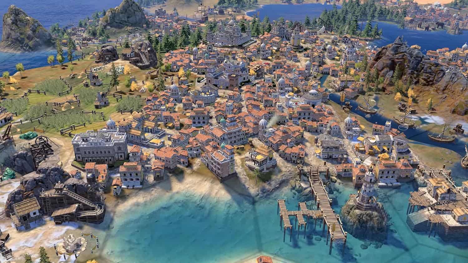 Gameplay scene from Sid Meier's Civilization® VII showing city development and strategic gameplay.