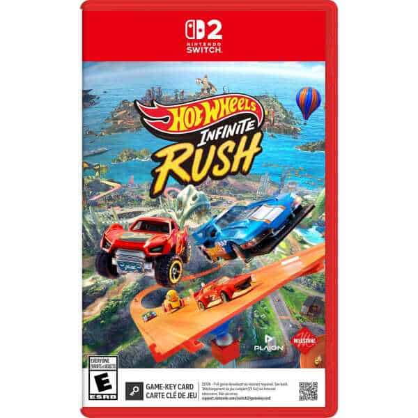 Hot Wheels Infinite Rush game cover with cars and racing scene.