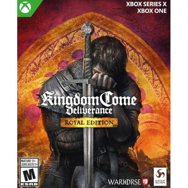 Kingdom Come Deliverance Royal Edition game cover with medieval knight and sword.