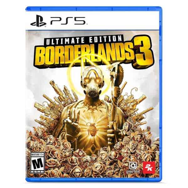 Borderlands 3 Ultimate Edition PS5 game cover with character and weapons.