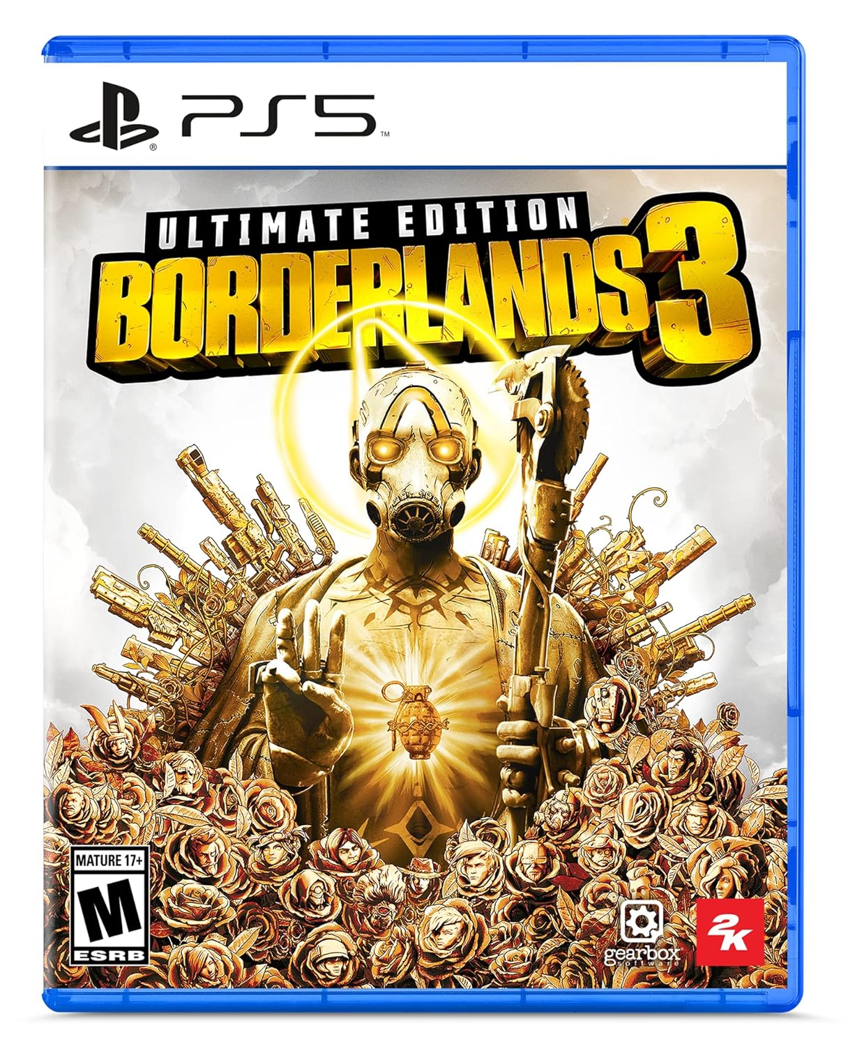 Borderlands 3 Ultimate Edition PS5 game cover with character and weapons.