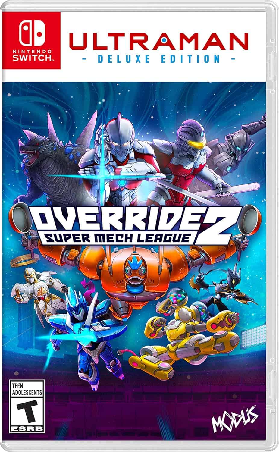 Ultraman and mechs battle in Override 2: Super Mech League Ultraman Deluxe Edition game cover.