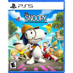 Snoopy and friends in a colorful scene from the game "Snoopy & The Great Mystery Club" for PS5.
