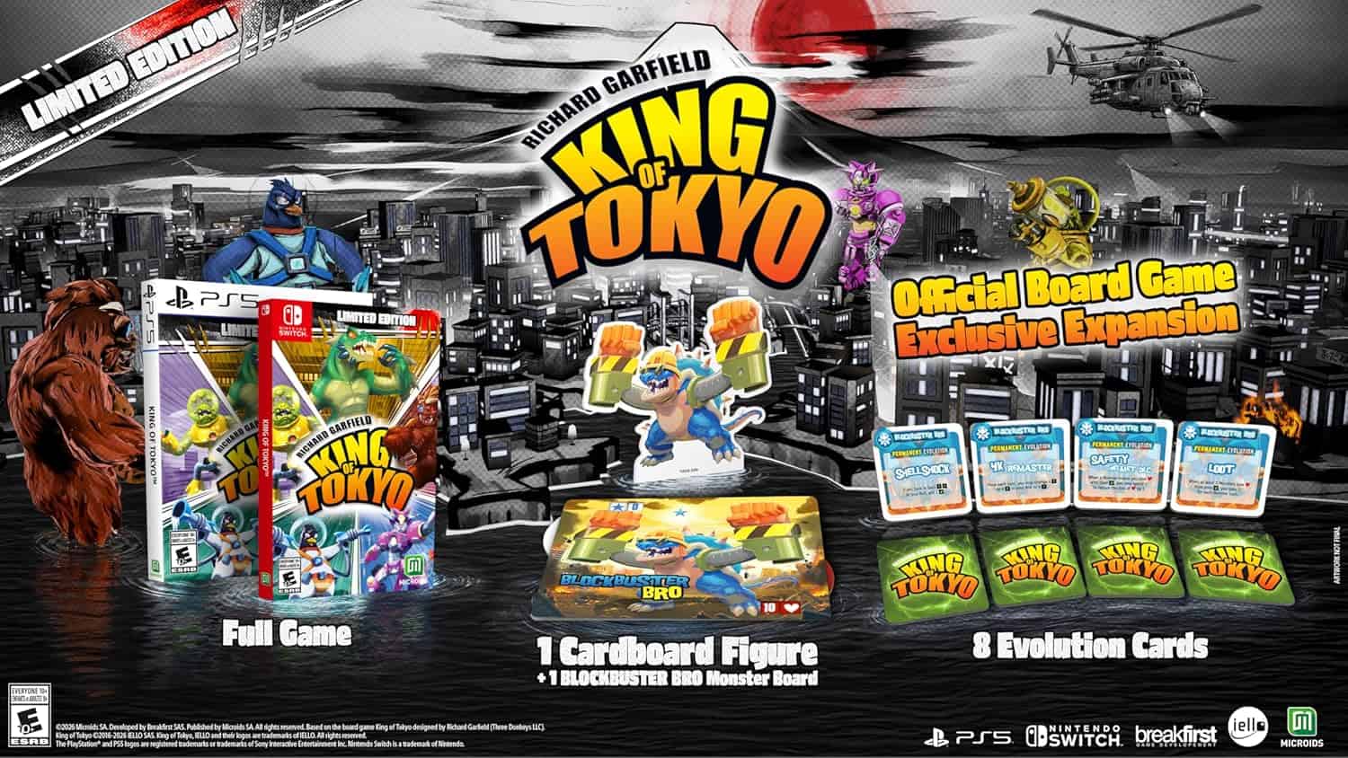 Official King of Tokyo board game with exclusive figures and cards.