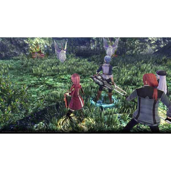 Fantasy game scene with characters fighting mystical creatures in a lush forest.
