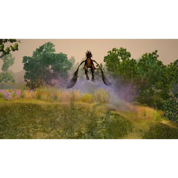 Mythical creature flying over lush landscape in Sacred 2 Remaster.