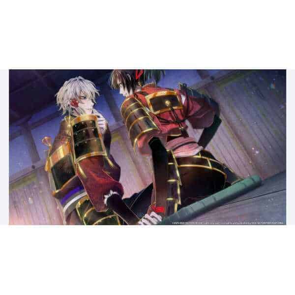 Two characters in traditional Japanese armor from Birushana: Winds of Fate, engaging in a dramatic s.