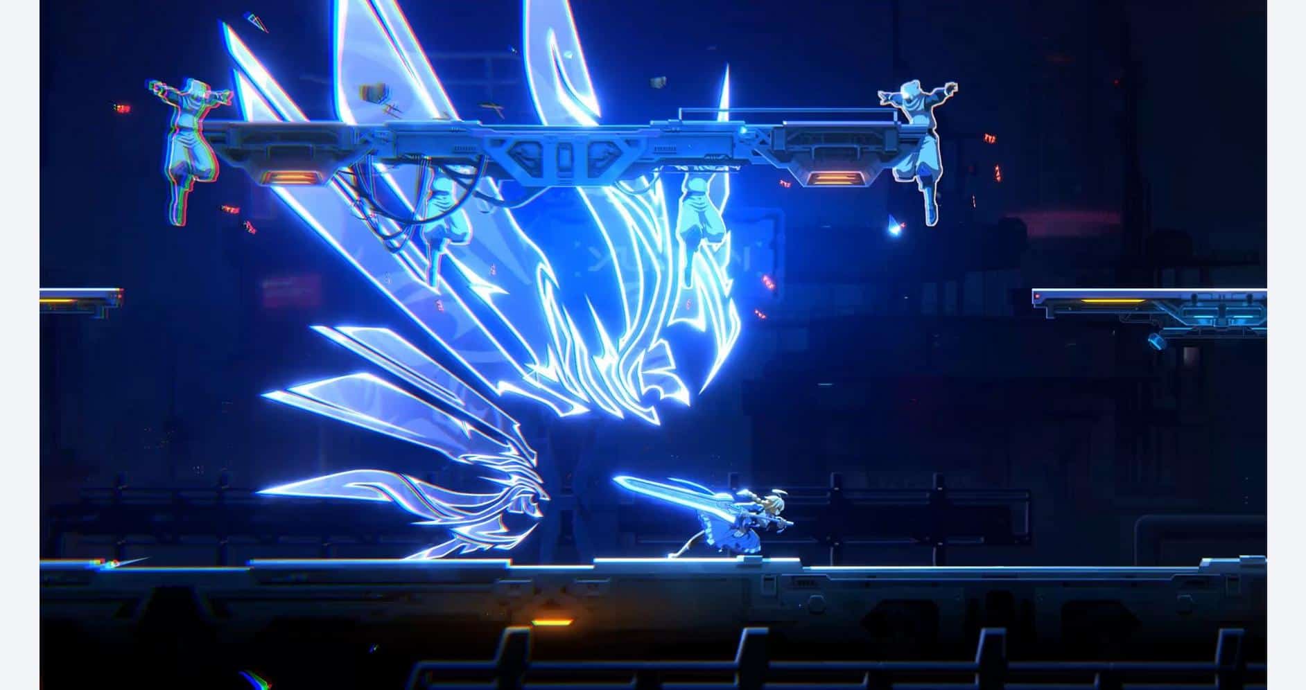 Dynamic scene from BlazBlue Entropy Effect X showcasing futuristic combat.