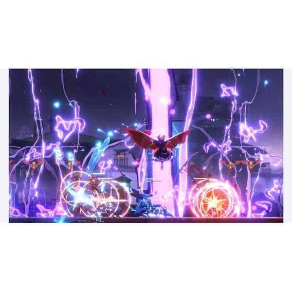 Dynamic battle scene from BlazBlue Entropy Effect X with lightning effects.