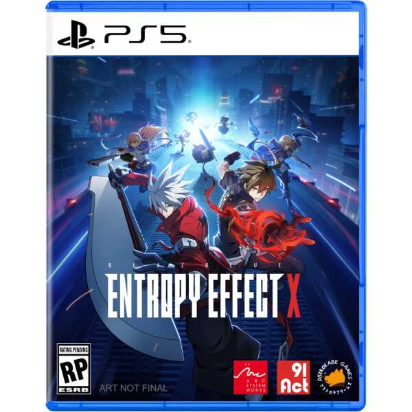 Gameware, BlazBlue Entropy Effect X PS5 cover art with characters in a futuristic cityscape.