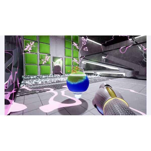 Colorful ChromaGun 2 gameplay scene with paint splashes and vibrant environment.