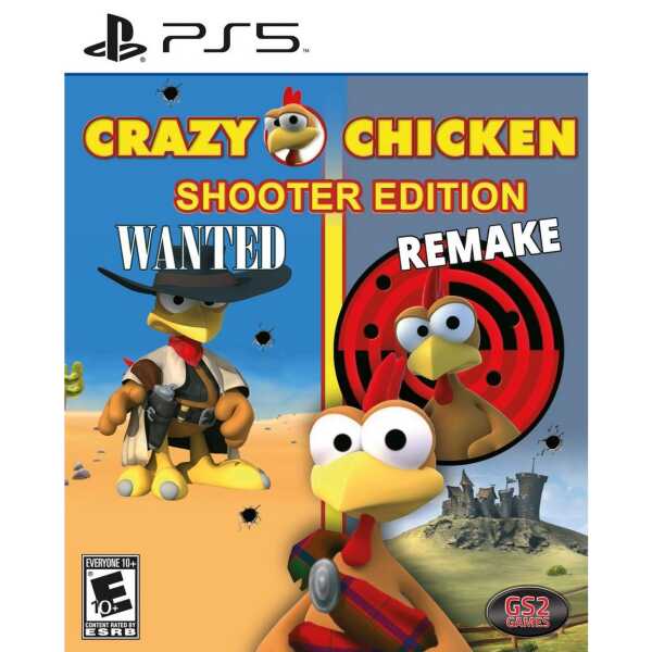 Explosive Crazy Chicken Shooter Edition game cover for PlayStation 5 with Wanted and Remake features.