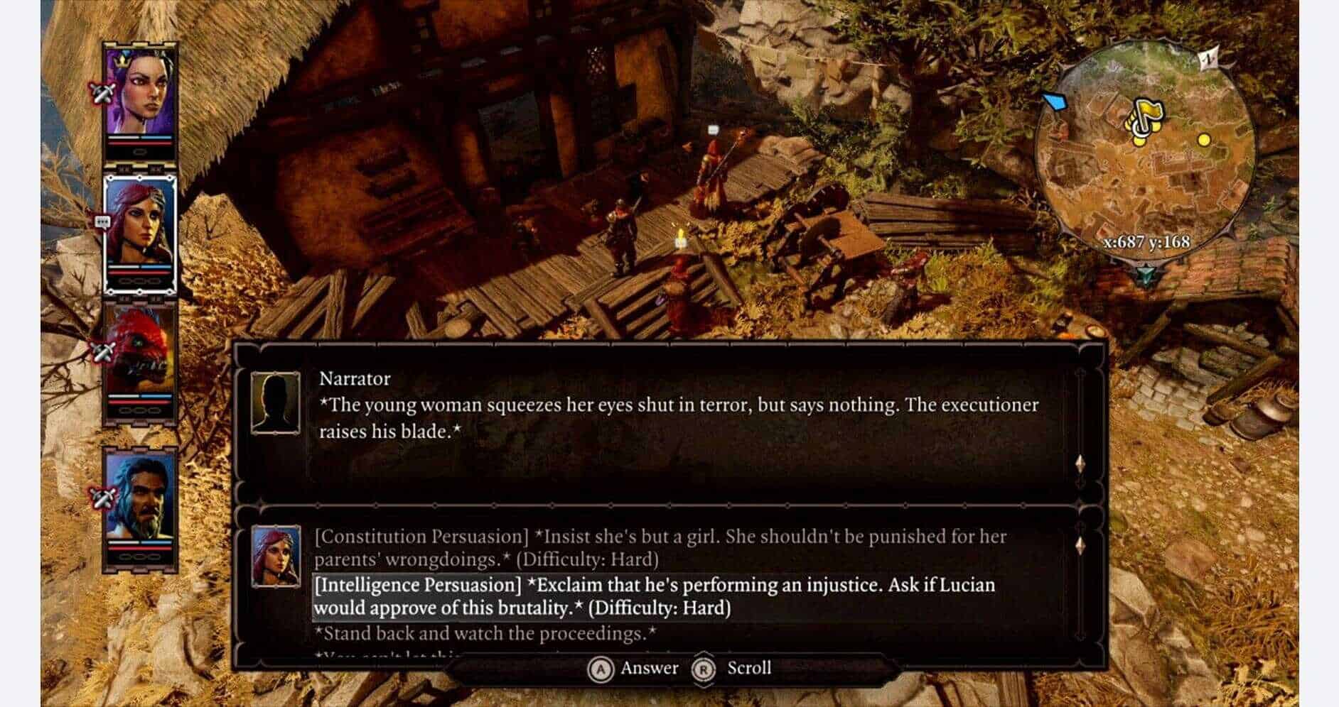 Gameplay scene from Divinity: Original Sin II - Definitive Edition with dialogue options.