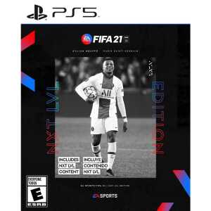 FIFA 21 Next Level Edition PS5 game box with Kylian Mbappé on the cover, showcasing sports and gamin.