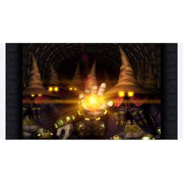 Character from Final Fantasy IX casting a spell in a dark dungeon.