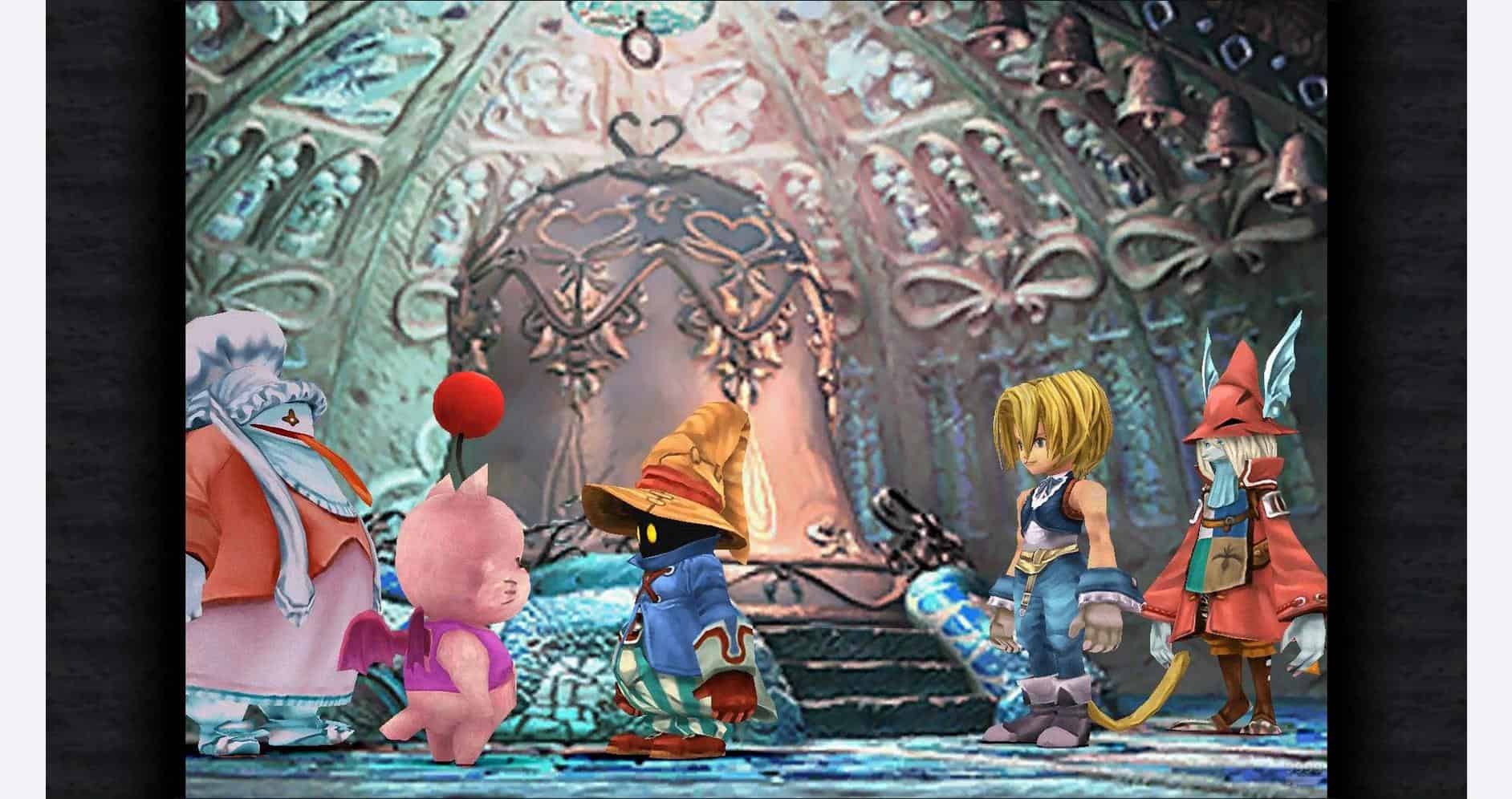 Final Fantasy IX characters in a mystical, ornate setting with vibrant colors.