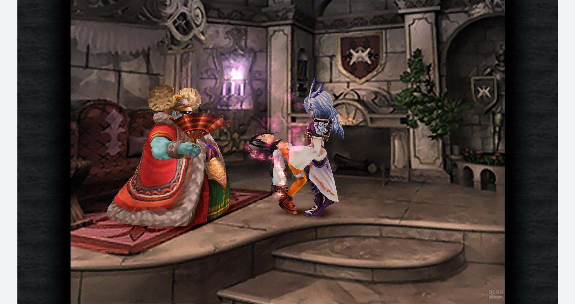 Final Fantasy IX game scene with characters in a castle setting.