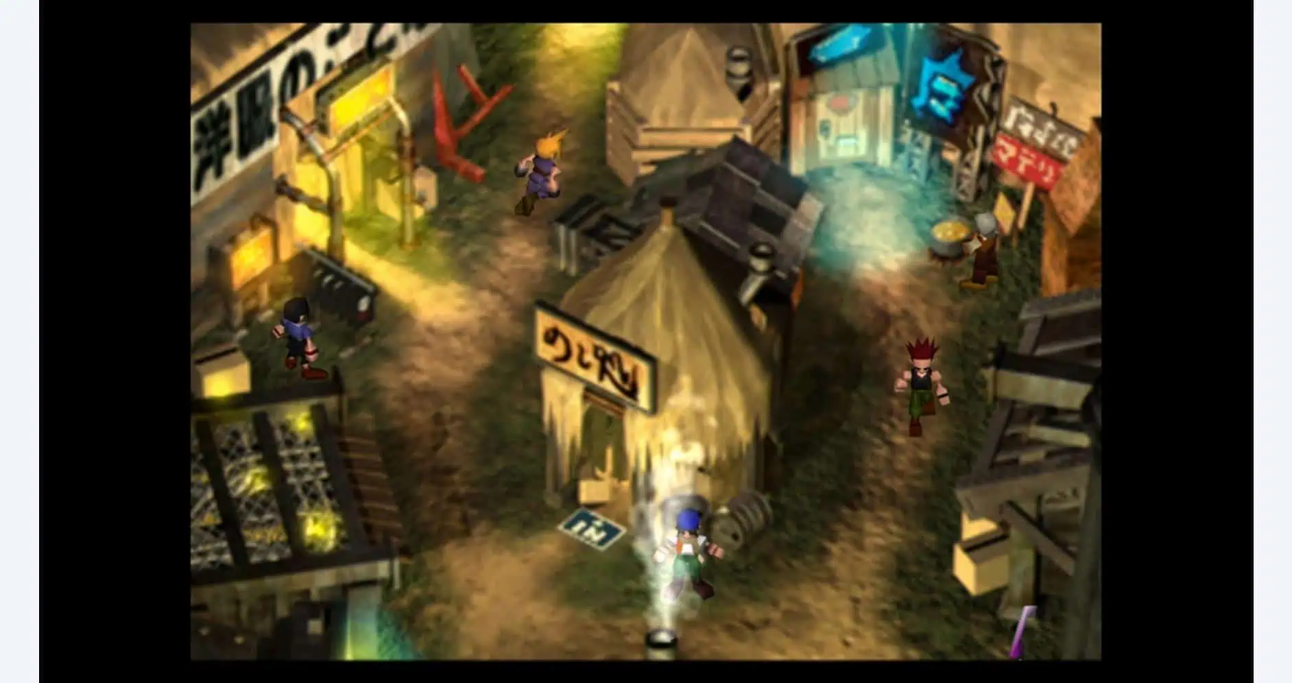 Remastered Final Fantasy VII & VIII game scene with vibrant town setting.