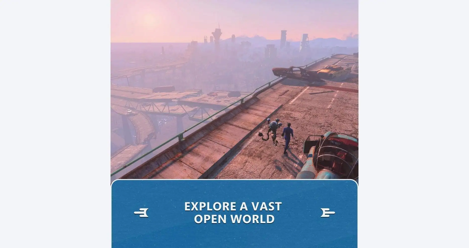 Fallout 4 Anniversary Edition gameplay scene with characters on a rooftop.