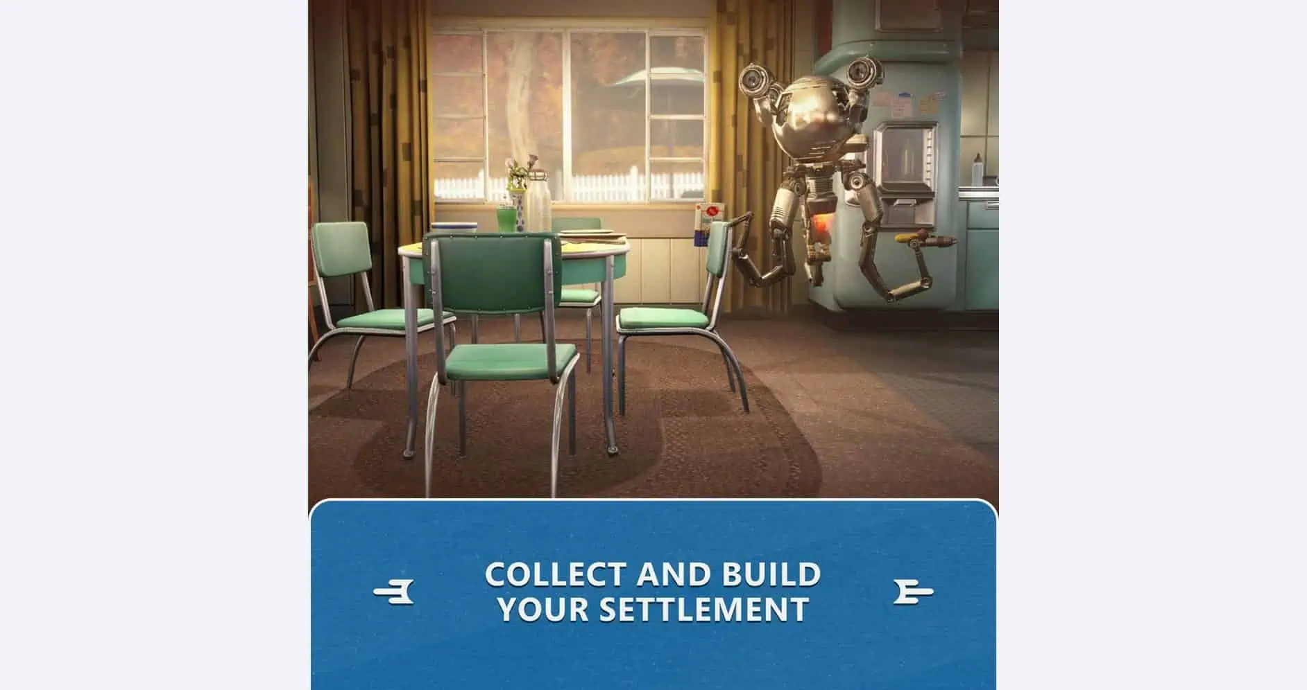 Fallout 4 Anniversary Edition settlement building with robot in a cozy room.