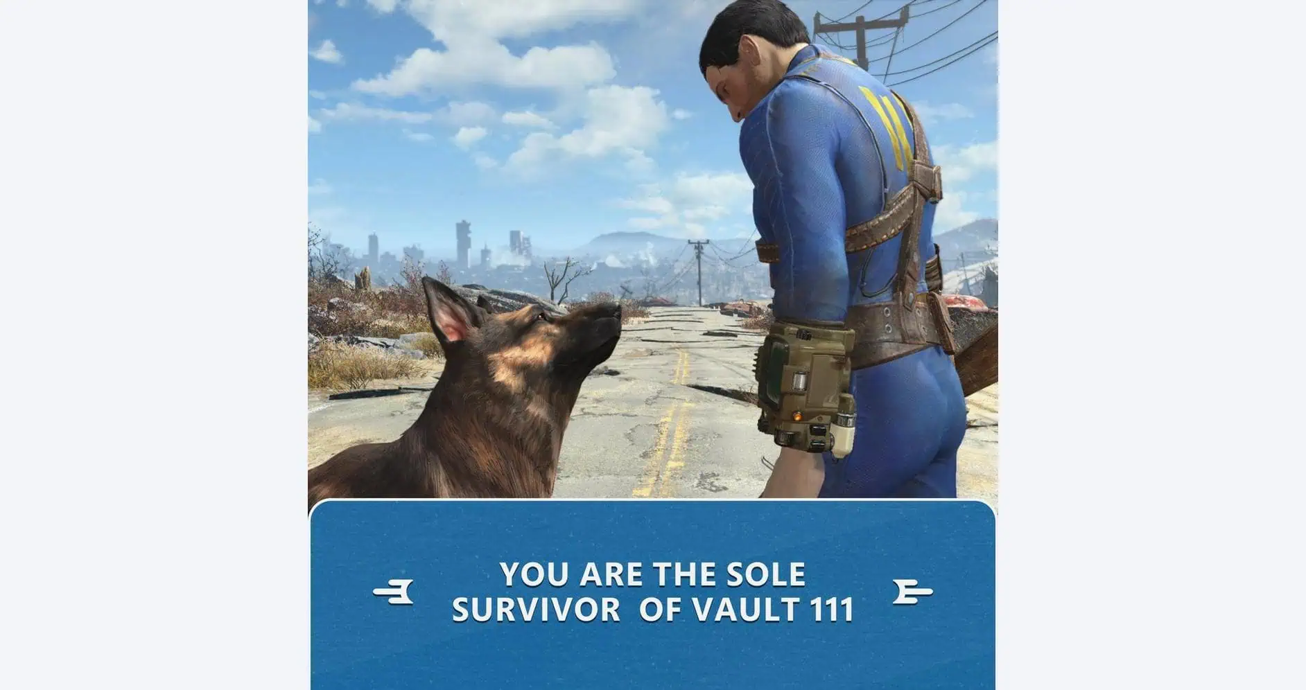 Fallout 4 Anniversary Edition screenshot of Vault 111 survivor and dog.