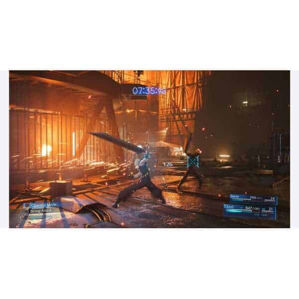 Gameplay screenshot from Final Fantasy VII Remake Intergrade showing combat scene.