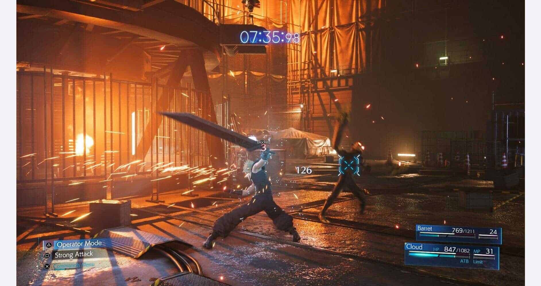 Gameplay screenshot from Final Fantasy VII Remake Intergrade showing combat scene.
