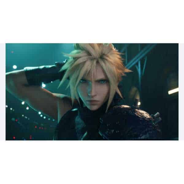 Cloud Strife from Final Fantasy VII Remake Intergrade in a dark, futuristic setting.