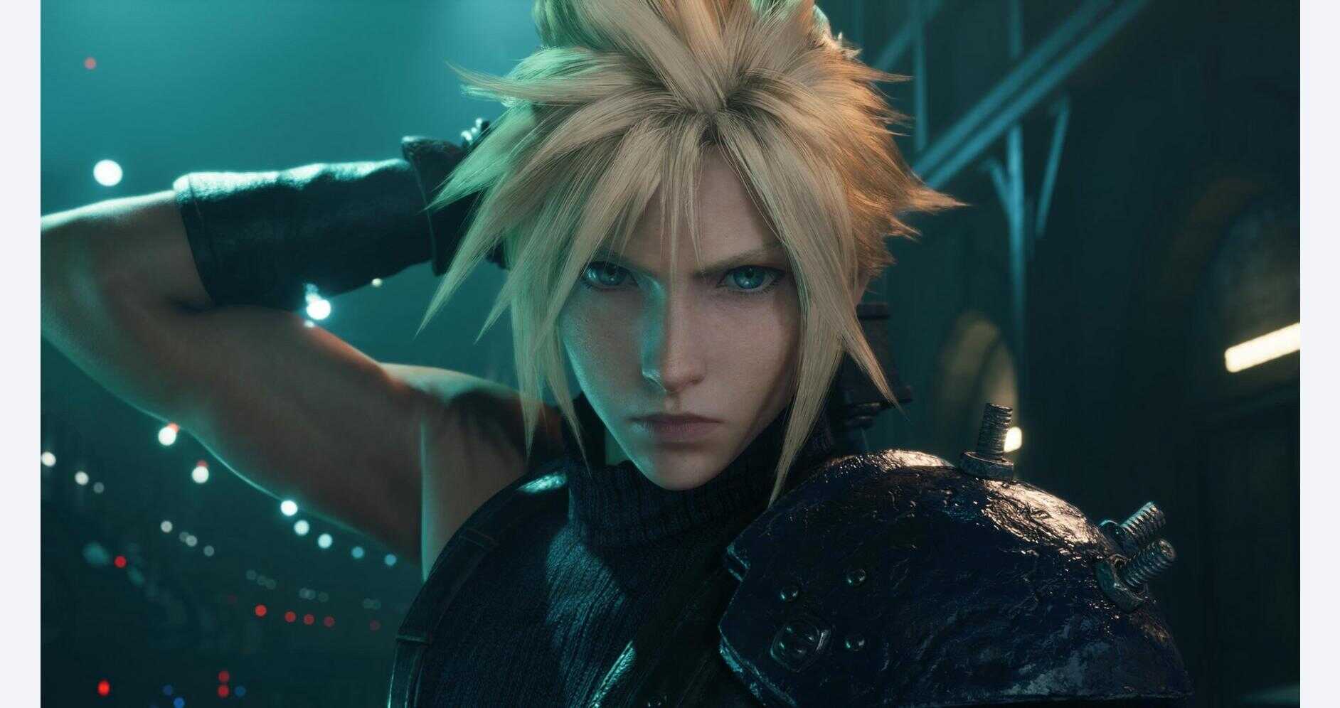 Cloud Strife from Final Fantasy VII Remake Intergrade in a dark, futuristic setting.