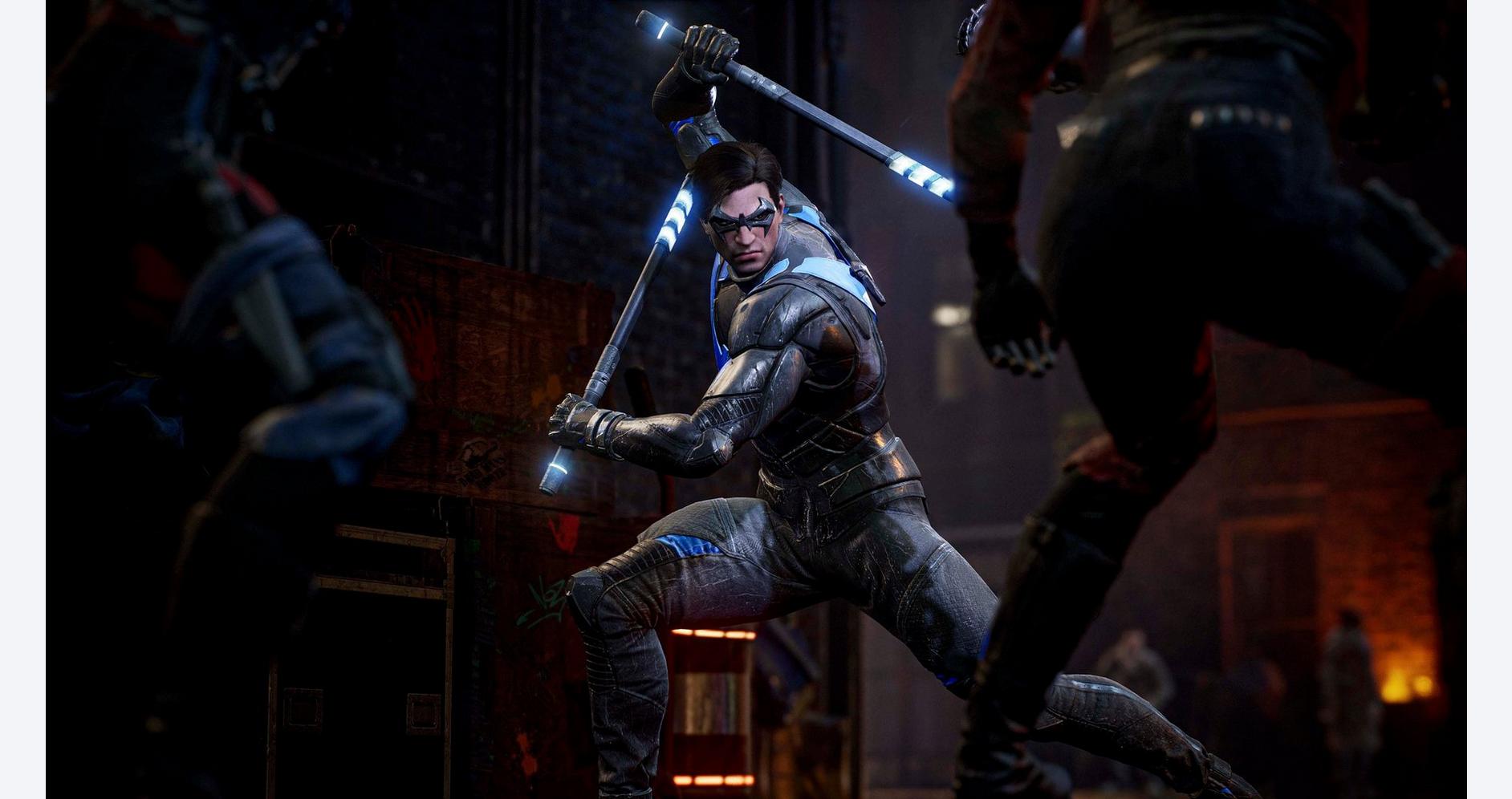 A game character wielding a large axe in a dark, intense combat scene.