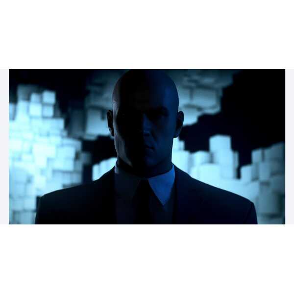 High-tech futuristic digital environment with a mysterious silhouette of a man in a suit.