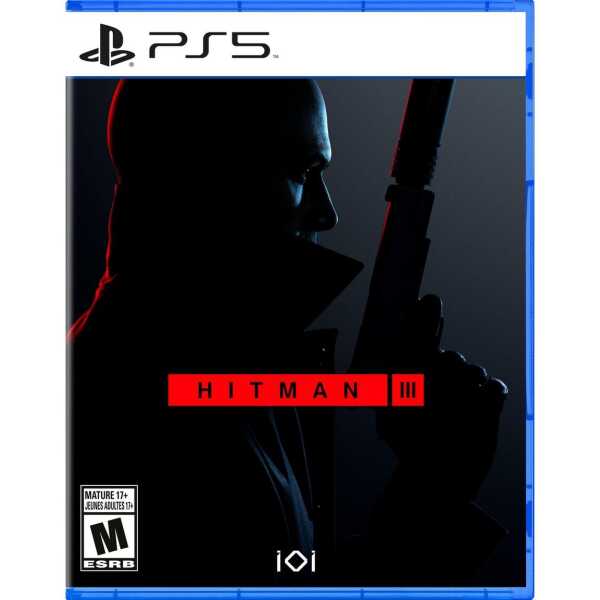 Stealthy silhouette of a character holding a gun for the Hitman III PS5 game cover.