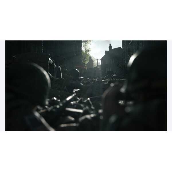 High-intensity military combat scene with soldiers in urban warfare environment.
