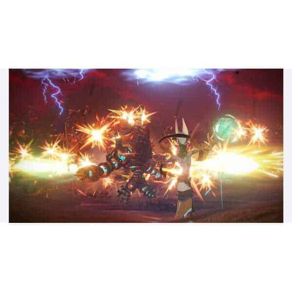 Epic battle scene from Hyrule Warriors: Age of Imprisonment featuring characters fighting a giant me.