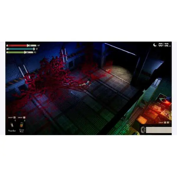 Alien creature attacking in a dark, industrial game environment.