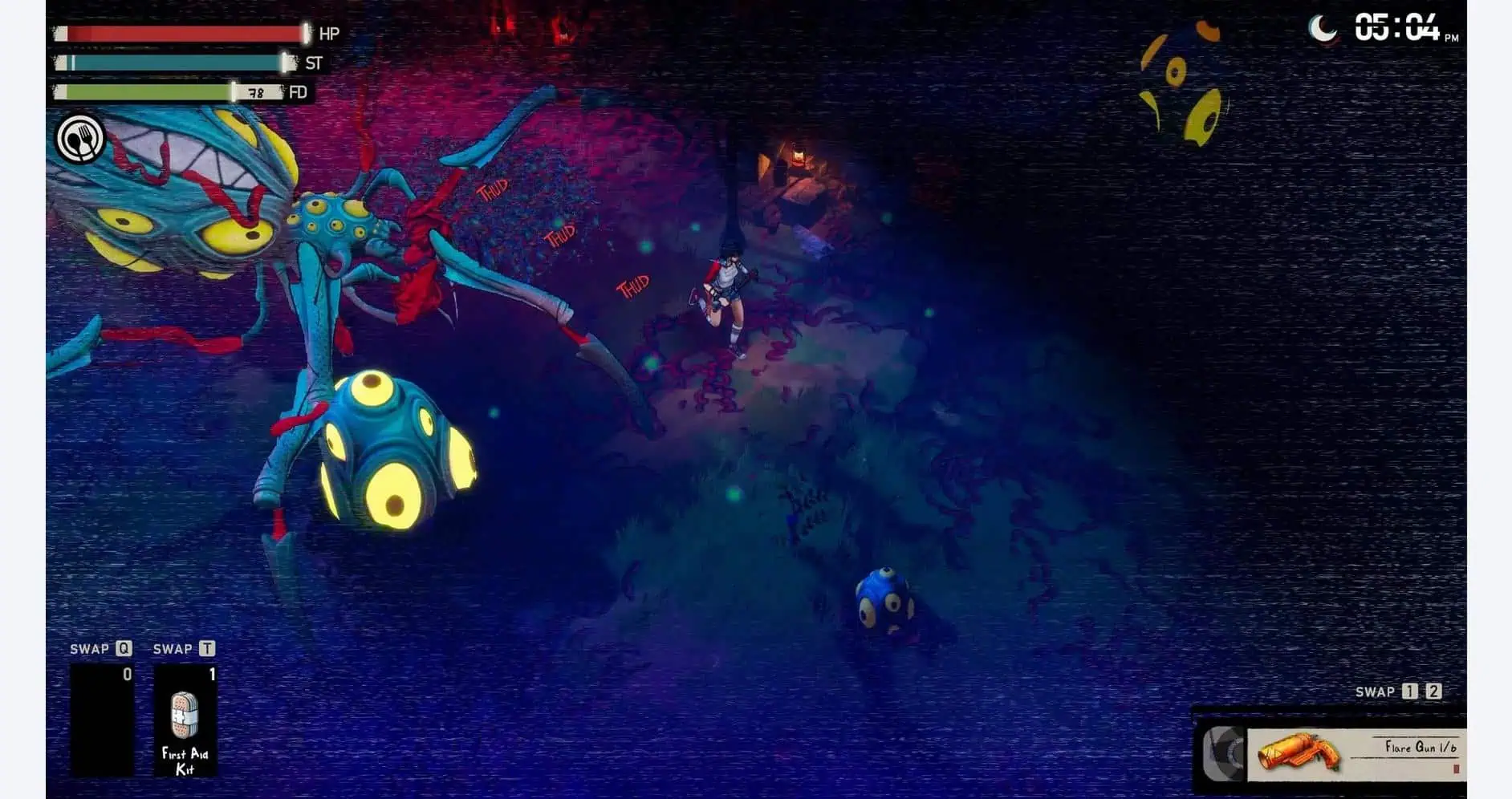 Surreal alien forest with glowing creatures and vibrant colors from Gameware.