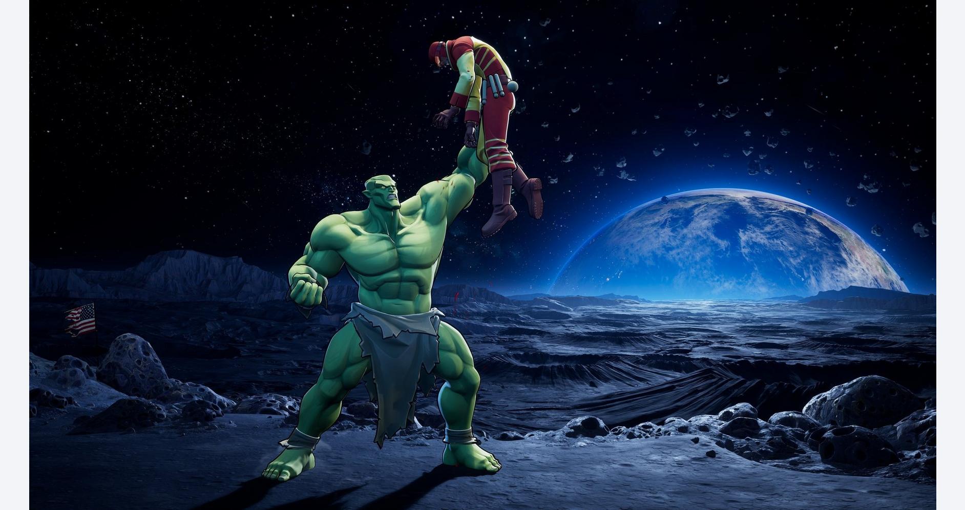 Hulk and Invincible clash in epic space battle scene.