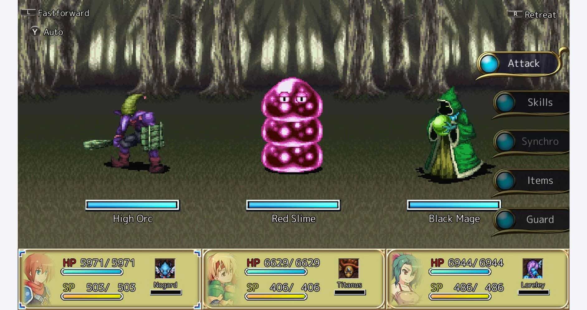 RPG battle scene featuring characters and monsters from KEMCO's RPG collection.