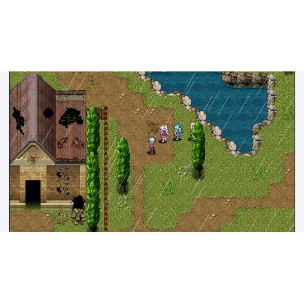 Classic RPG scene with characters exploring a lush outdoor area.