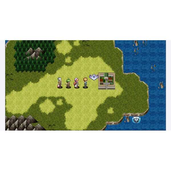 RPG game scene with pixel art characters and landscape from the KEMCO RPG collection.